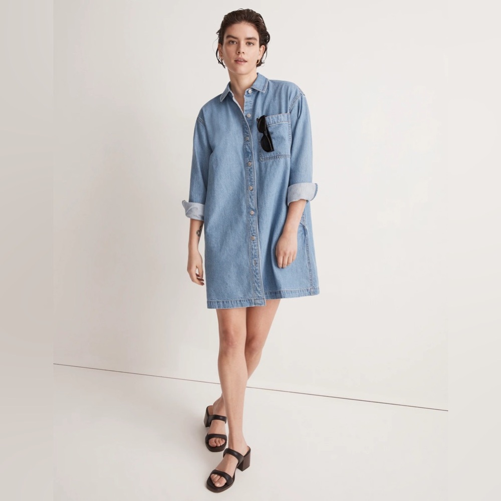 Madewell Denim Oversized Shirtdress in Springvale Wash Blue - XS